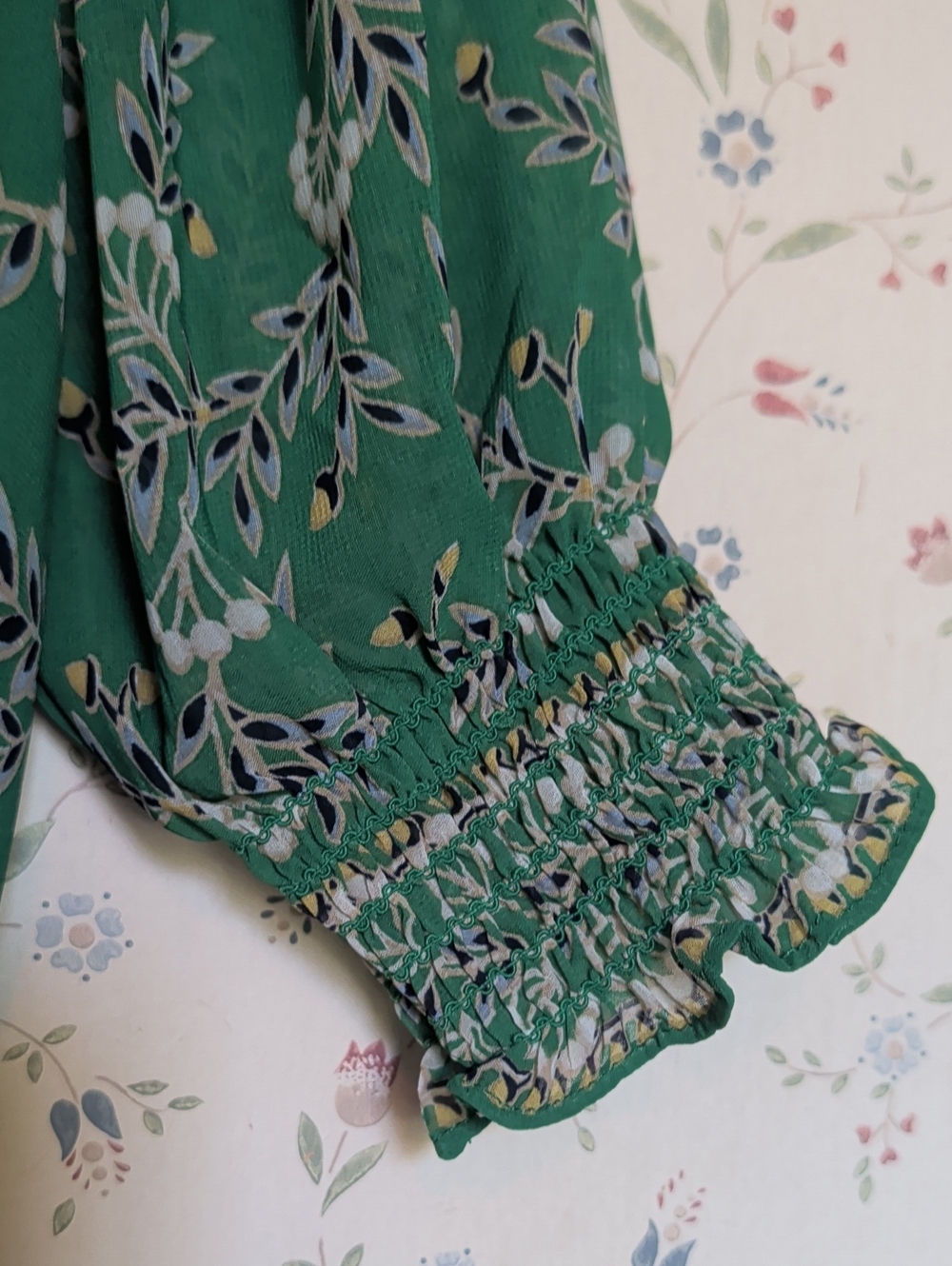 Max Studio Dress S Green Floral Maxi Smocked Tiered Wedding Guest Boho Fairy - Picture 4 of 11